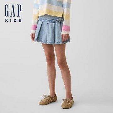 【GAP】兒童牛仔百褶迷你裙-中度水洗(912192)
