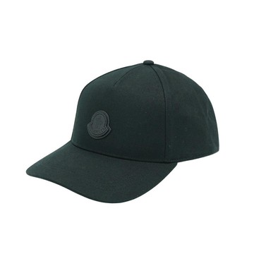 Moncler 品牌皮標棉布棒球帽(黑)