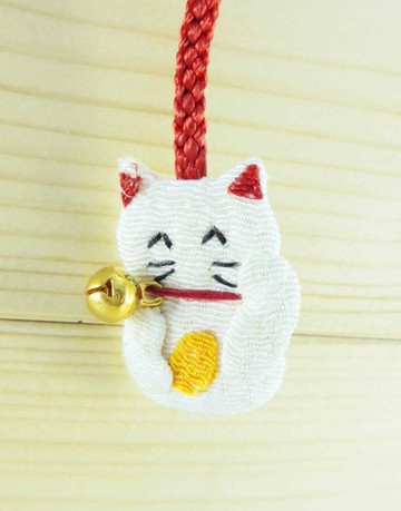 【震撼精品百貨】招財貓_招き猫~招財貓手機吊飾/繩-絹布-白色
