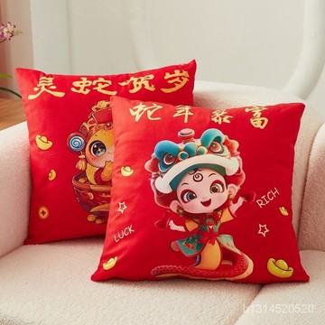 🔥免運🔥臺灣出貨📣蛇年大吉抱枕 雙麵抱枕 短毛絨抱枕 客廳沙髮靠墊 汽車靠枕 辦公室靠枕 護腰靠枕 新年靠枕禮品