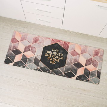 樂嫚妮 廚房防油皮革地墊 玄關 門墊 踏墊-桃紅金邊-45X120cm