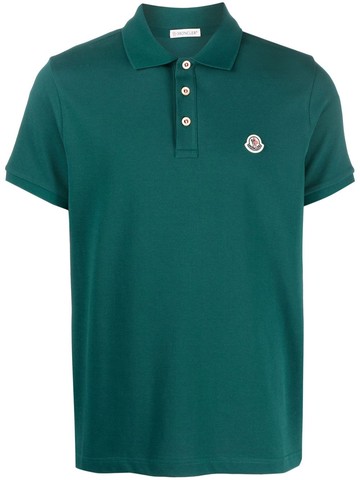 Moncler - logo-patch polo shirt - men - Cotton - S - Green