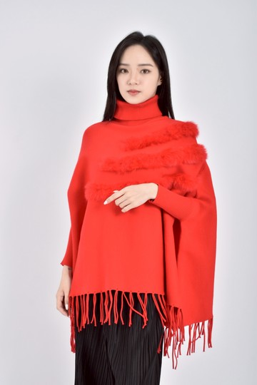 (2XL) 高領流蘇紅色長袖上衣