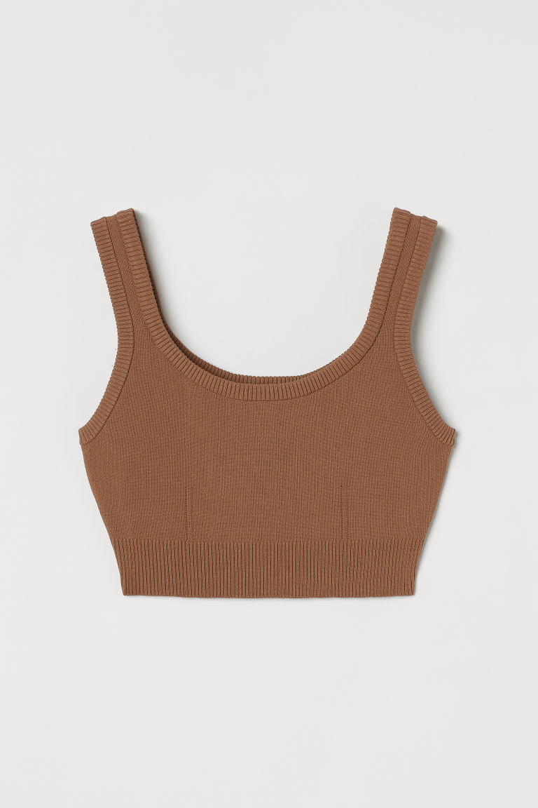 H & M - 短版精織上衣 - 米黃色