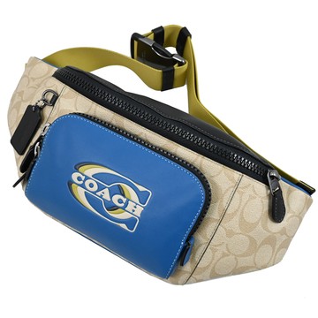COACH CH587 經典壓印LOGO印花腰包/胸口包.卡其/藍