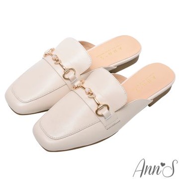 Ann’S經典愛心馬銜扣羊皮真皮穆勒鞋1.5cm-米白