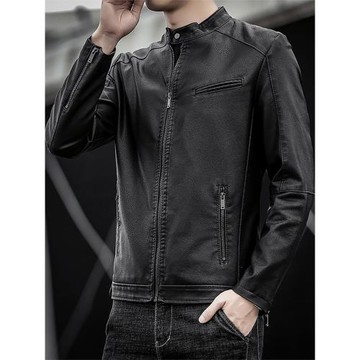 男士皮衣春秋皮夾克新款2024爆款青年飛行員修身立領加絨機車外套