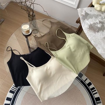空氣感背心免穿文胸小吊帶內搭外穿百搭固定杯內衣光面細肩帶抹胸
