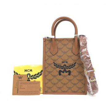 mcm棕色帆布手提包