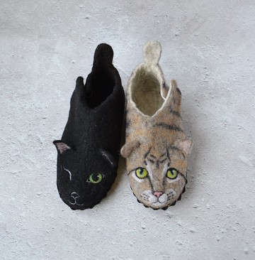 兒童個性化毛氈羊毛貓拖鞋 定制幼兒保暖家居鞋