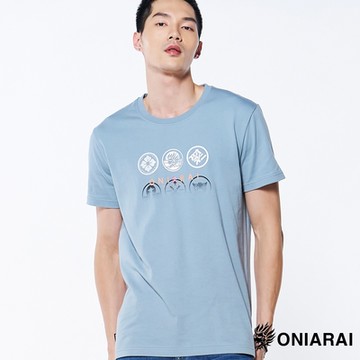 鬼洗 BLUE WAY –大和魂家紋LOGO短TEE(灰藍)