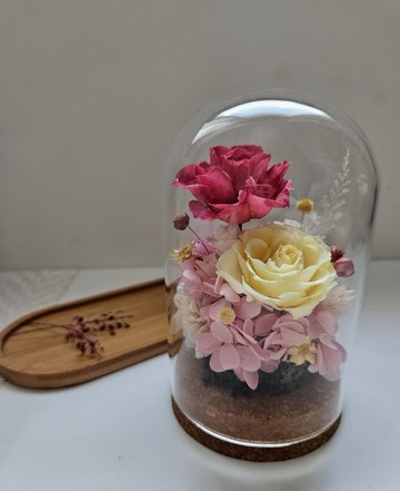 粉黃色永生玻璃花禮 純真活潑 永生玫瑰花禮