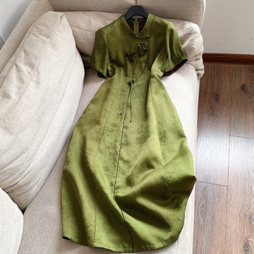 2025夏新桑蠶絲 真絲香雲紗國風旗袍款連衣裙 長裙批發H03EQ25213鑫弘-素時衣櫥