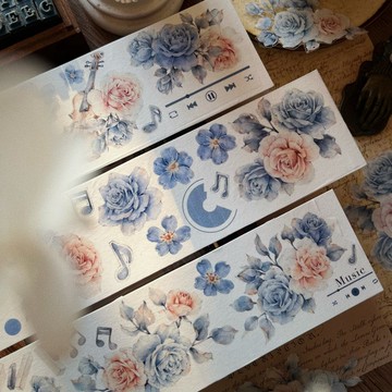 墨藍 こうしんばら 復古藍色花卉 PET 和紙膠帶