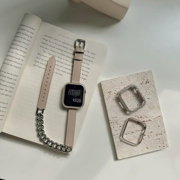 古巴鏈拼接雙圈 Apple Watch 真皮錶帶