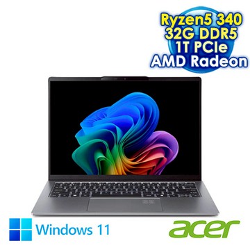 ACER Swift Go SFG14-64-R2L5 銀 14吋AI筆電 (2.8K OLED/Ryzen AI 5 340/32G DDR5/1T PCIE SSD/WIN 11)