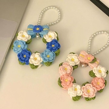 DIY掛件🎁春日花環車毛線掛件 編織勾針diy材料包 手作毛綫鈎織花朵掛件鑰匙扣 書包吊飾 包包掛件 自製鑰匙圈閨蜜禮物