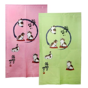 日式針織五福貓長門簾-紅綠二入組88x150cm(YSJ872)