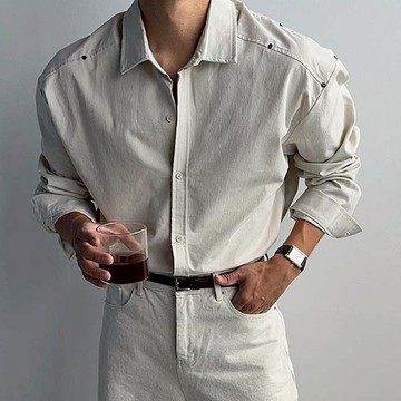 正韓日常質感肩線剪裁鉚釘長袖襯衫 3色 YUPPIE 預購商品 1007