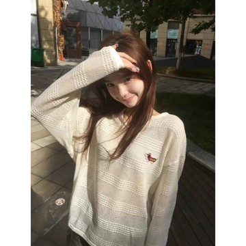 鏤空設計感長袖針織衫女冬季新款寬鬆顯瘦慵懶風防晒上衣