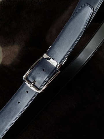 3.5cm寬 好正皮帶 旋轉頭雙面 平紋亮黑I平紋海軍藍 真皮腰帶