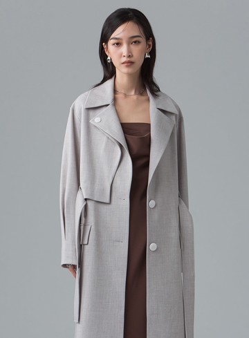 活片雙層領附腰帶大衣