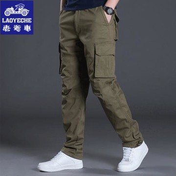 老爺車春秋款多口袋工裝褲男士百搭耐磨直筒寬松休閑褲純棉長褲