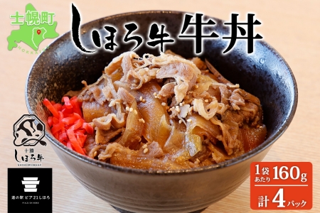 北海道 しほろ牛 牛丼の具 160g×4パック セット 牛丼 牛肉 国産牛 玉ねぎ ゴボウ 丼 冷凍 時短 簡単 便利 おかず 温めるだけ 道の駅 ピア21しほろ 送料無料 十勝 士幌町 