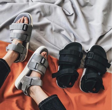 FINDSENSE MD 韓國  時尚休閒 潮 男 透氣 織帶魔術貼涼鞋 男女情侶 涼鞋 拖鞋 海灘鞋