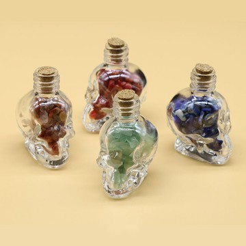 KS- 玉石水晶瑪瑙碎石瓶裝骷髏頭聖誕萬聖節創意裝飾家居創意桌面擺件