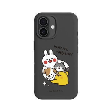 iPhone 16 SolidX 黑 - 懶散兔與啾先生 Lazy Rabbit and Mr.Chu - Happy pet Happy life