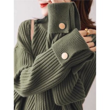 歐貨高檔2025新款設計感小眾時尚氣質寬松百搭袖口羊絨針織衫毛衣