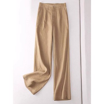 100%亞麻闊腿褲女夏薄新款高腰窄版直筒休閑時尚百搭清涼棉麻褲子