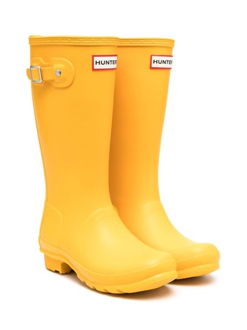 Hunter Kids - logo-patch detail boots - kids - Rubber/Rubber/Fabric - 36 - Yellow