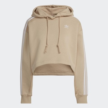 ADIDAS SHORT HOODIE 三葉草 女連帽上衣-奶茶色-HN5883