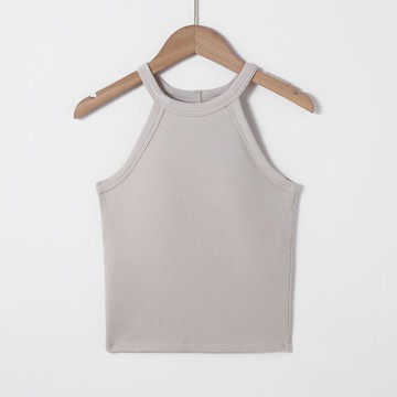 JS - 百搭削肩BRA TOP/附罩杯上衣-灰杏色