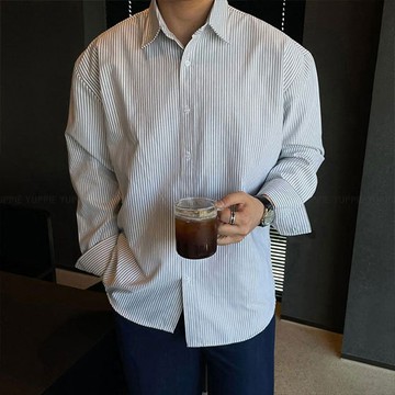 正韓牛津堅挺棉條紋半寬長袖襯衫 4色 YUPPIE 預購商品 1027