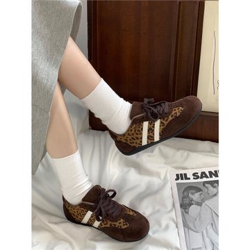 美拉德豹紋德訓鞋女2026新款美式平底百搭休閑板鞋運動復古賽車鞋