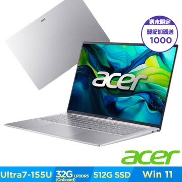 Acer 宏碁 Swift Lite SFL16-51M-74W7 16吋輕薄筆電(CU7-155U/32GB/512GB/Win11)