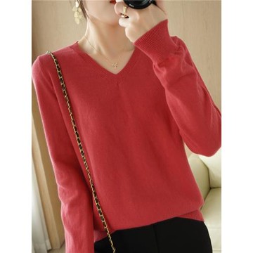 純棉線衣針織衫女V領百搭內搭套頭毛衣2025年新款秋冬長袖打底衫