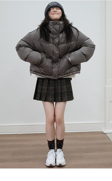 韓版立領寬松保暖白鴨絨外套女