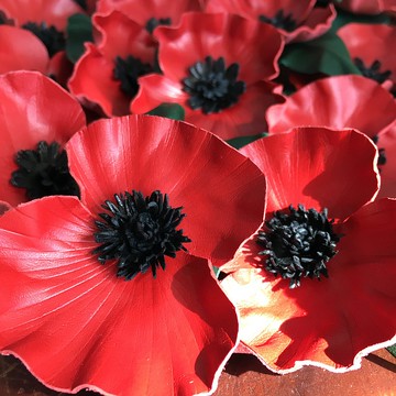 經典款皮革虞美人襟針配綠葉【紅花】【Poppy】