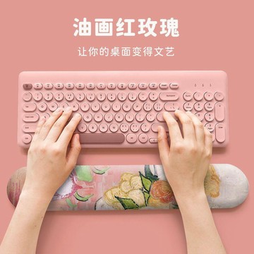含稅價梵高油畫香榭紅玫瑰辦公加厚兩件套手託鼠標墊護腕硅膠軟手腕墊