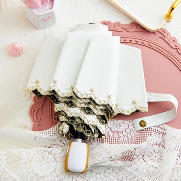 日系刺繡全自動款雨傘女晴雨兩用小巧輕便太陽傘遮陽防曬防紫外線