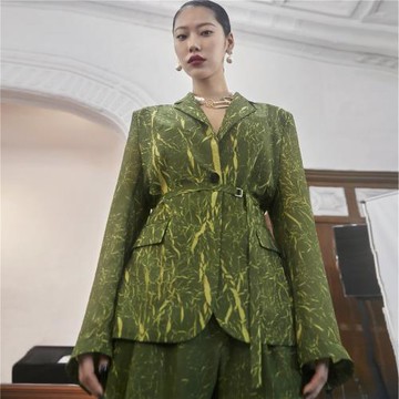 【清貨折】YCH  韓國設計師品牌SS氣質綠色撞色收腰西裝外套褲子