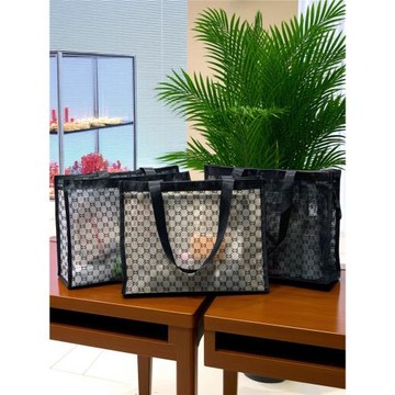 日韓時尚ins風網紗透明漏水手提袋單肩包購物袋大容量輕便沙灘包