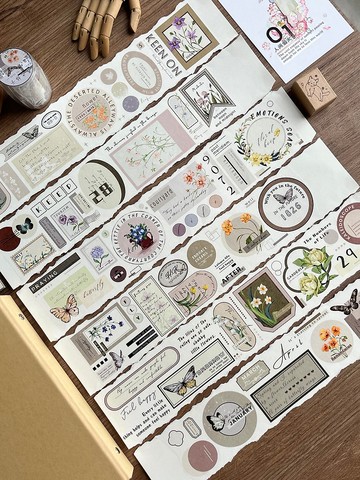 春之格 - PET和紙膠帶花卉蝴蝶DIY手帳日誌標語裝飾素材