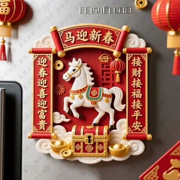 轉105🚚年貨批發🚚十二生肖本命年爆款文創新年來財高級馬年圖騰亞克力冰箱貼紀念