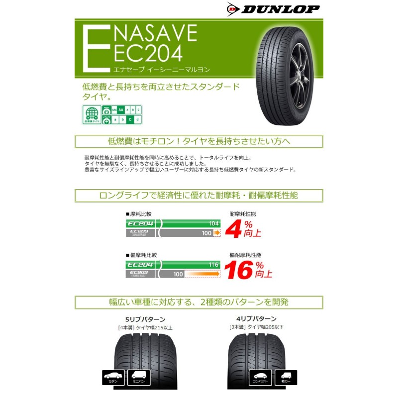 ダンロップ エナセーブ EC204 145/80R13 75S◇2本以上で送料無料 サマータイヤ 軽自動車用 低燃費タイヤ LINEショッピング