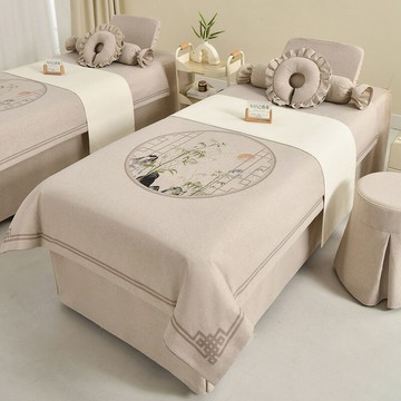 新中式棉麻美容床罩四件套中醫養生理療按摩床單高檔會所推拿床套鑫弘-家具衛浴 可打統編